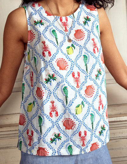 Linen Shell Top-Ivory, Tropical Bonanza