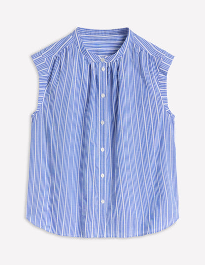 Fabric Interest Everyday Top-Blue, Ivory Stripe