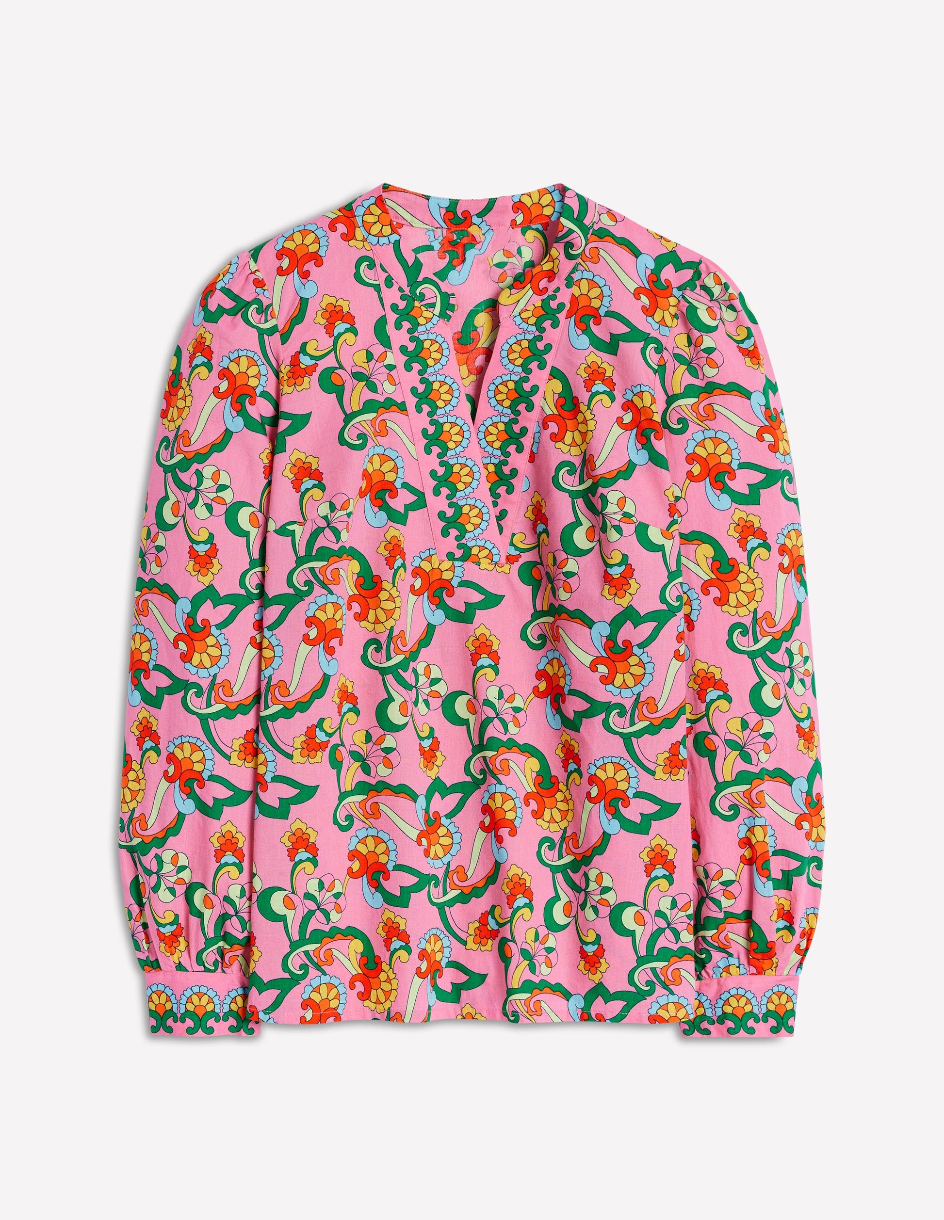Cotton Notch Neck Top-Pink Rose, Foliage Trail-6