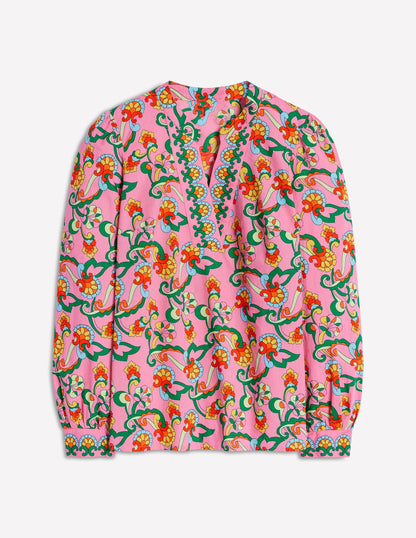 Cotton Notch Neck Top-Pink Rose, Foliage Trail-6