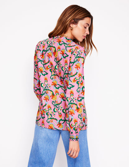 Cotton Notch Neck Top-Pink Rose, Foliage Trail-4