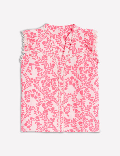 Sleeveless Double Cloth Top-Azalea Pink, Vine Silhouette