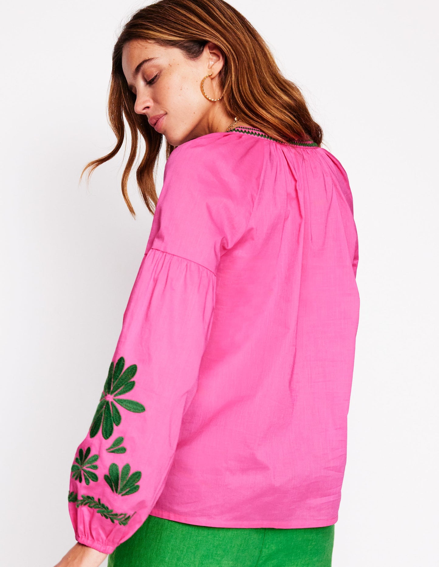 Raglan Embroidered Cotton Top-Sorbet Pink