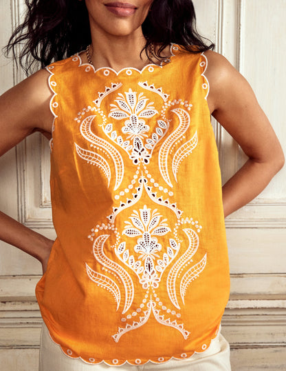 Embroidered Linen Blend Top-Summers Sun Yellow
