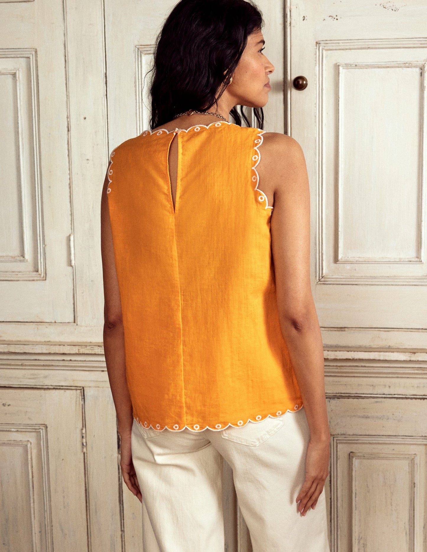Embroidered Linen Blend Top-Summers Sun Yellow
