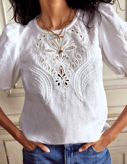 Linen Cutwork Top-White