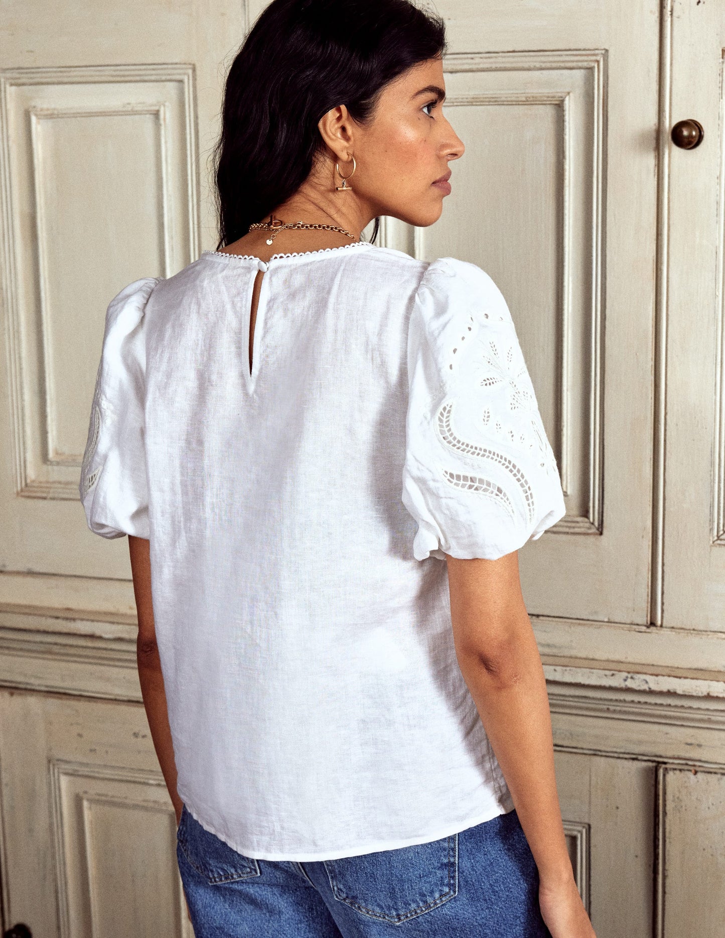 Linen Cutwork Top-White