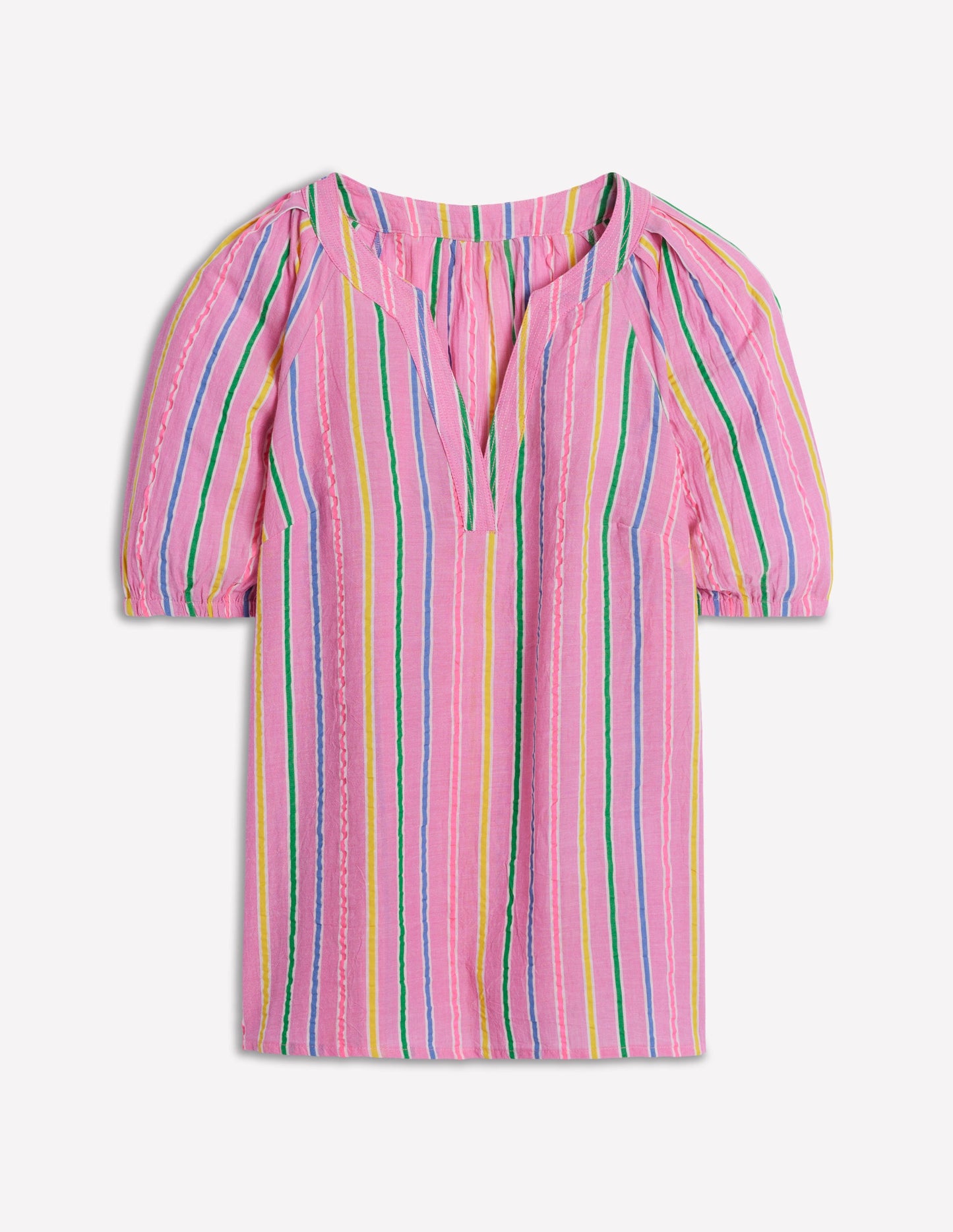 Brooke Cotton Top-Neon Pink Seersucker Stripe