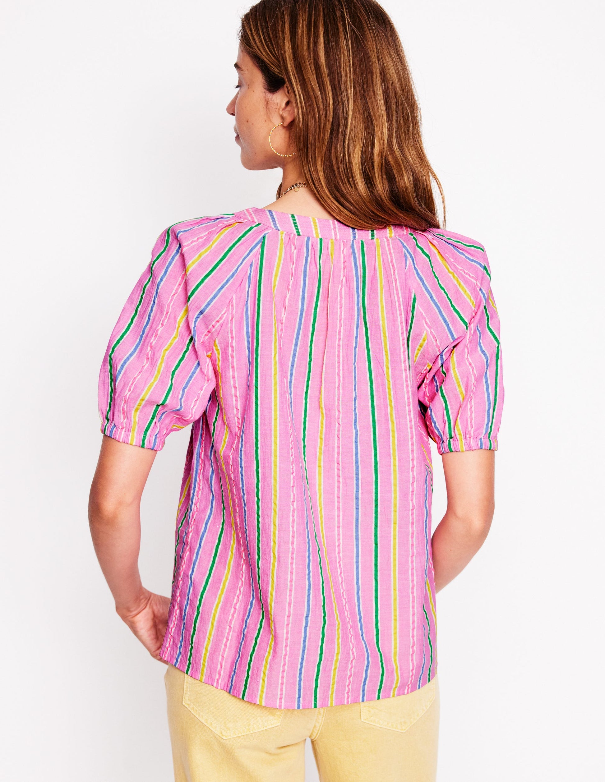 Brooke Cotton Top-Neon Pink Seersucker Stripe-5