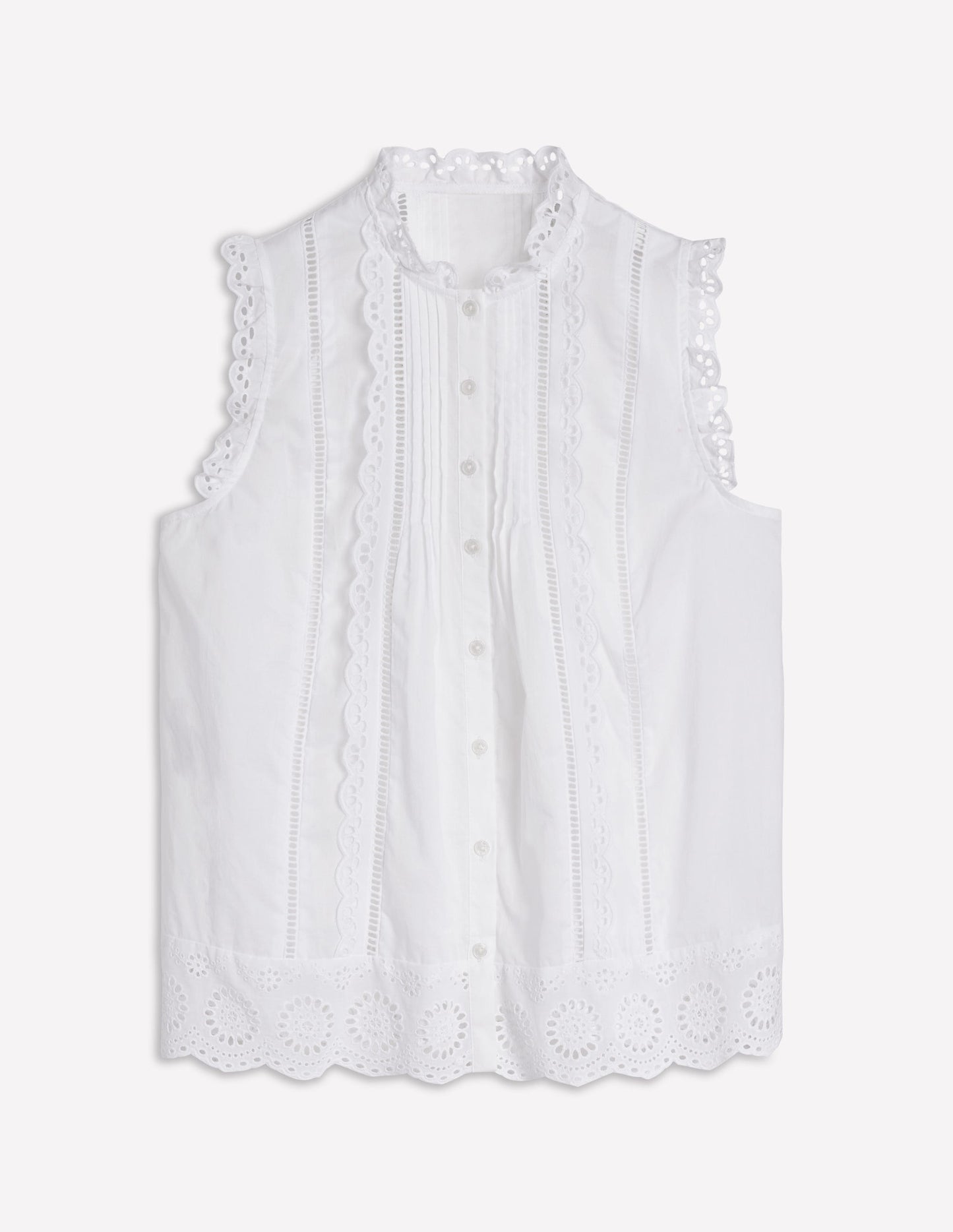 Sleeveless Broderie Top-White