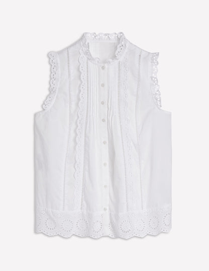 Sleeveless Broderie Top-White