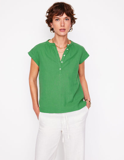 Sleeveless Double Cloth Top-Paradise Green-1