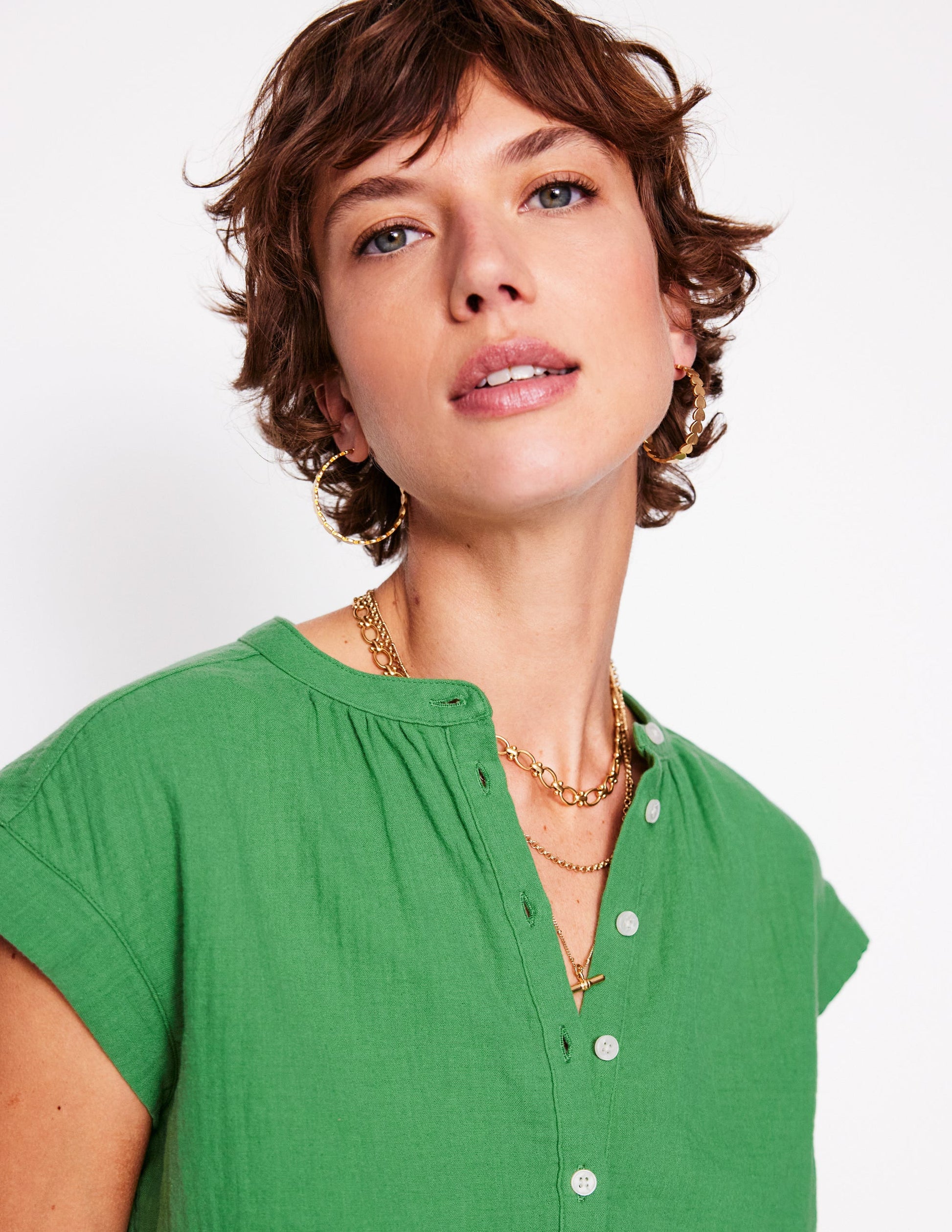 Sleeveless Double Cloth Top-Paradise Green-2