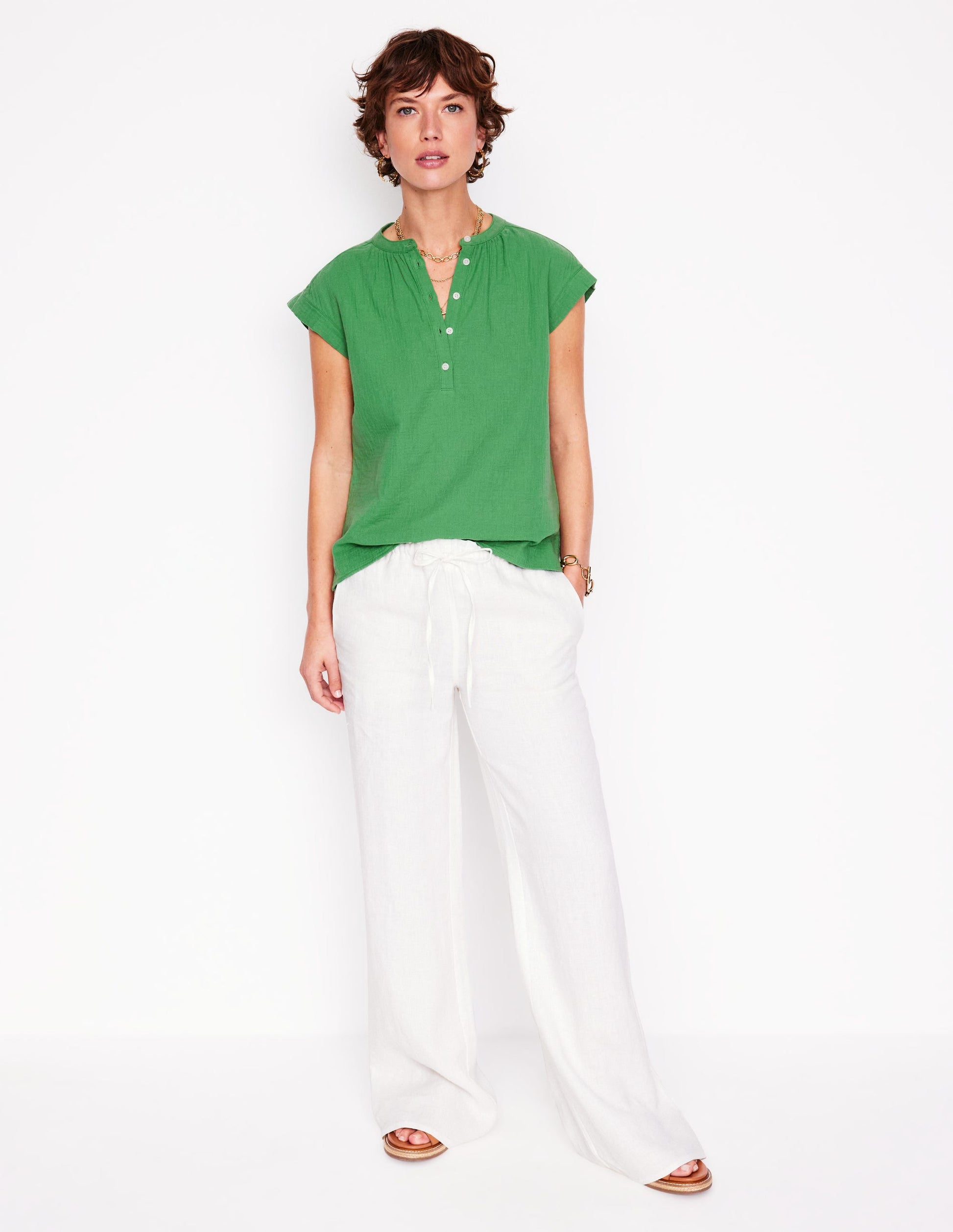 Sleeveless Double Cloth Top-Paradise Green-4