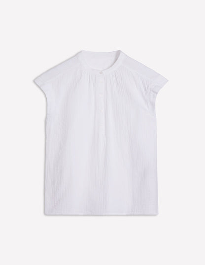 Sleeveless Double Cloth Top-White-5