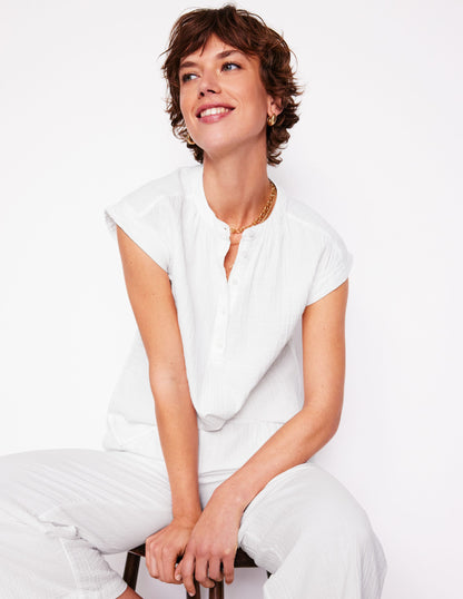 Sleeveless Double Cloth Top-White-1