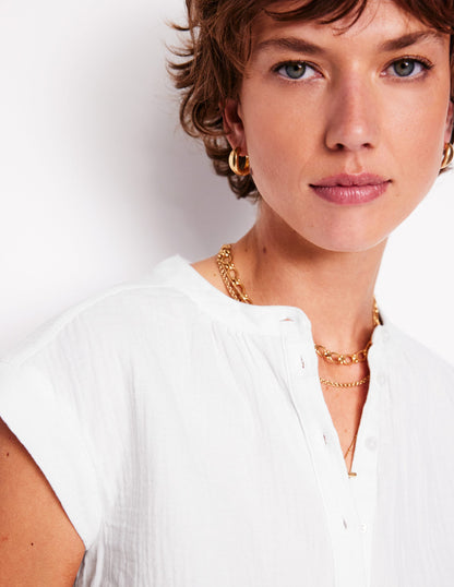 Sleeveless Double Cloth Top-White-2