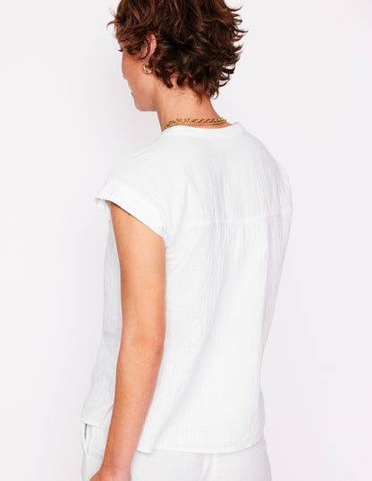 Sleeveless Double Cloth Top-White-3