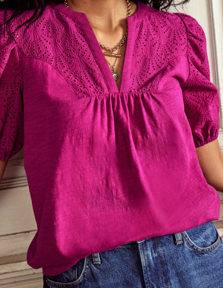 Dolly Broderie Top-Fuchsia