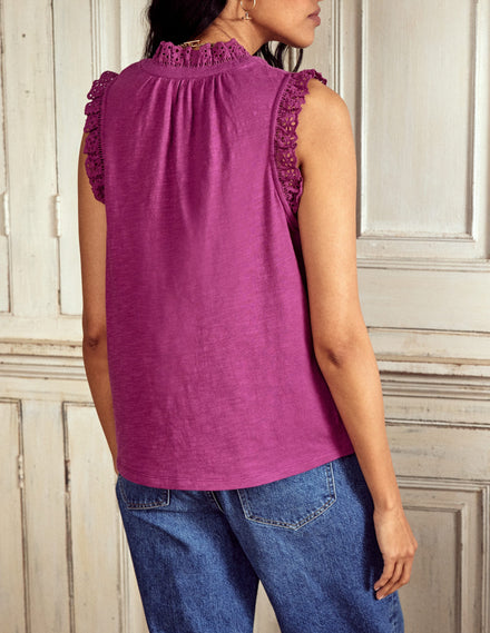 Aria Broderie Trim Vest-Rich Magenta