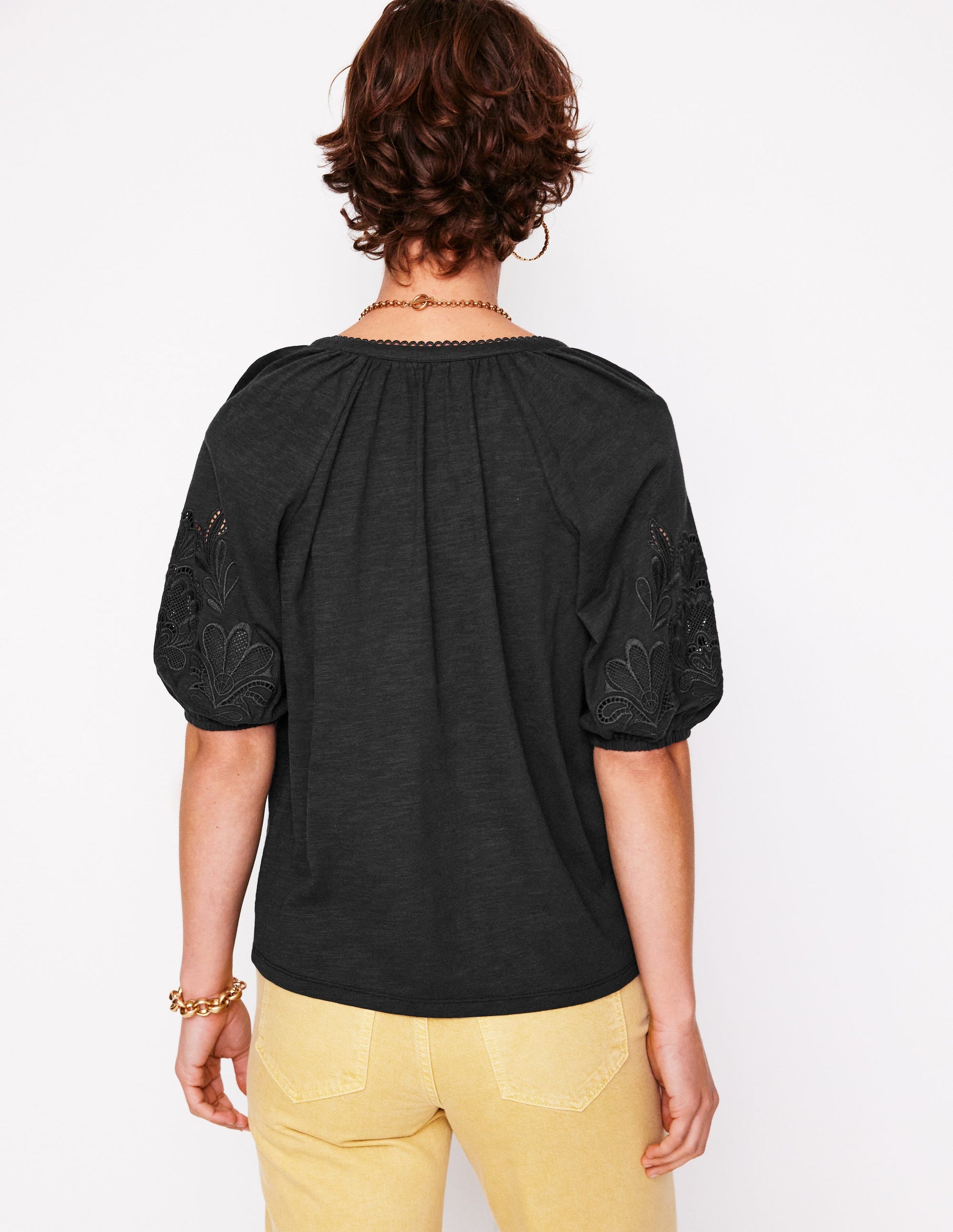 Cutwork Notch Neck Top-Black-3