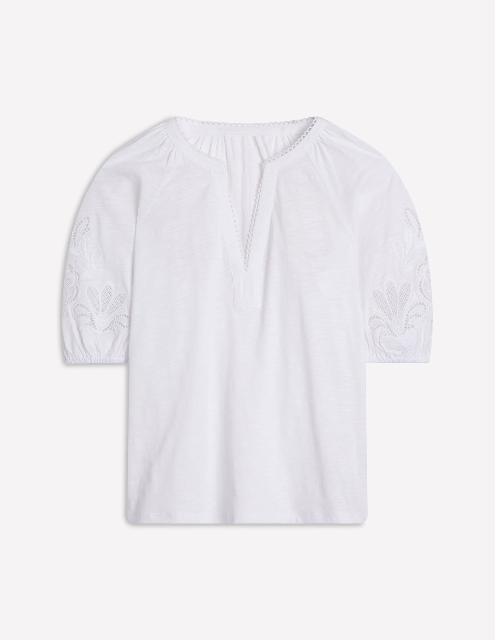 Cutwork Notch Neck Top-White-7