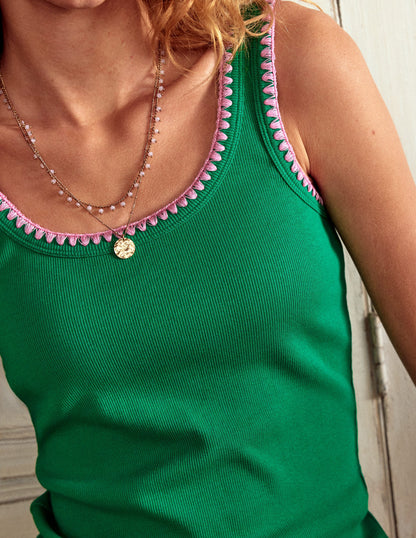 Crochet Trim Scoop Neck Vest-Rich Emerald-2