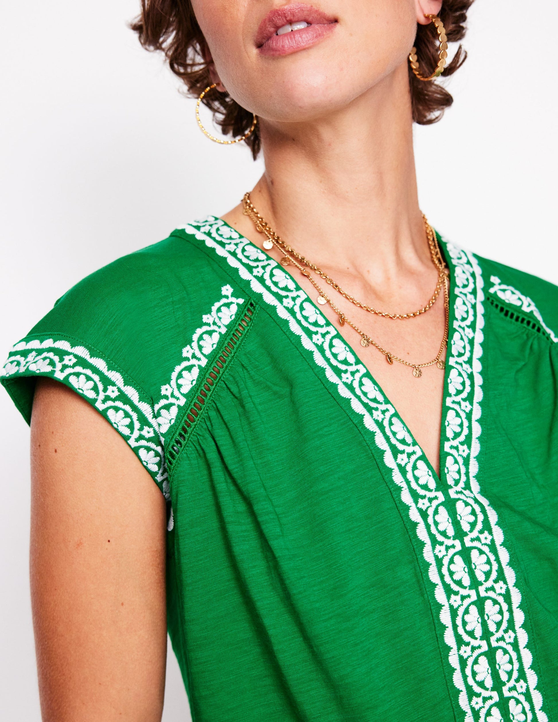 Hazel Cotton Embroidered Top-Rich Emerald-2
