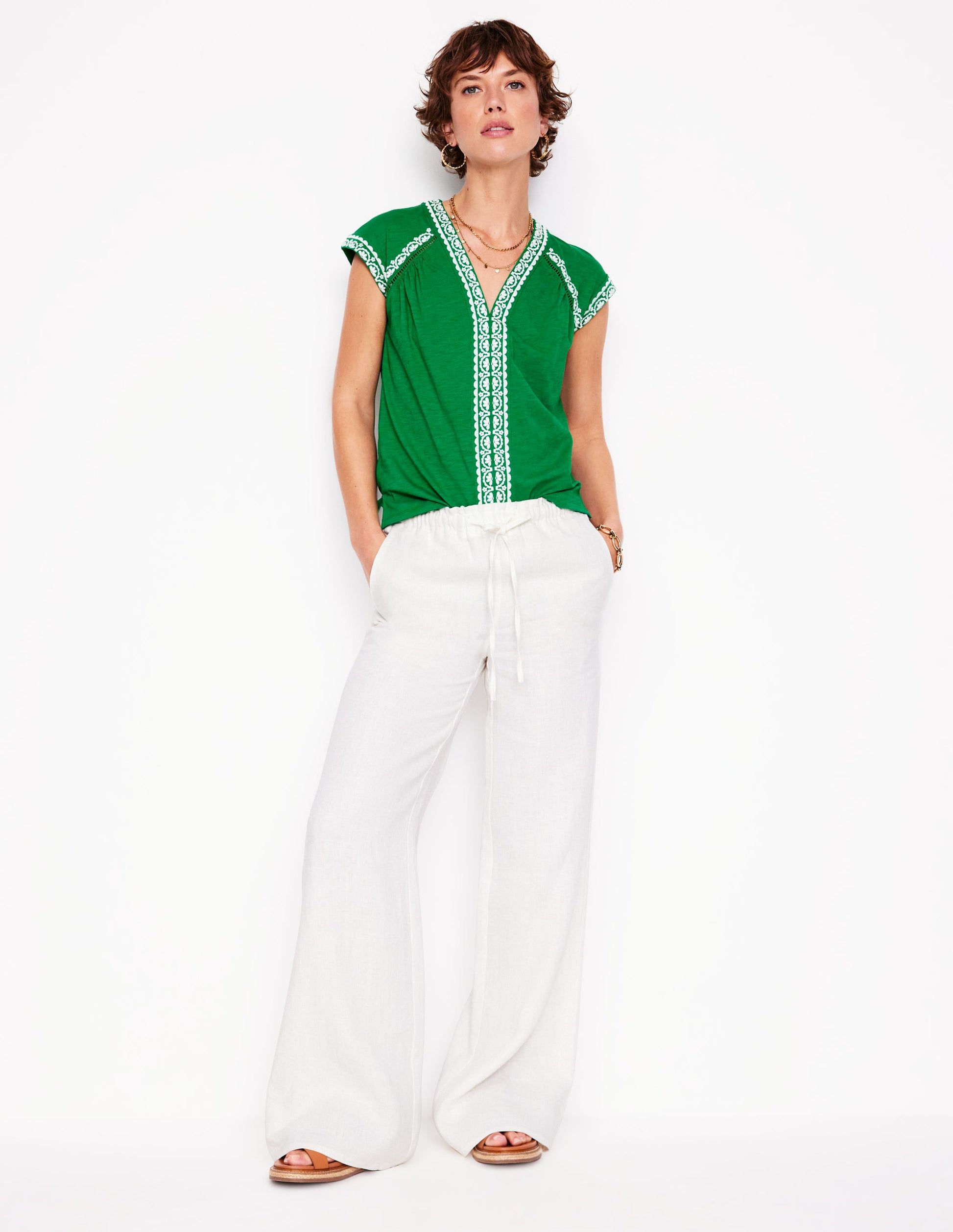Hazel Cotton Embroidered Top-Rich Emerald-4