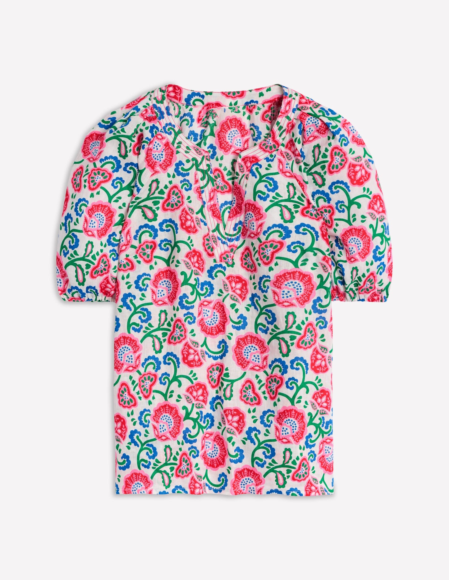 Brooke Linen Top-Ivory, Garden Vine