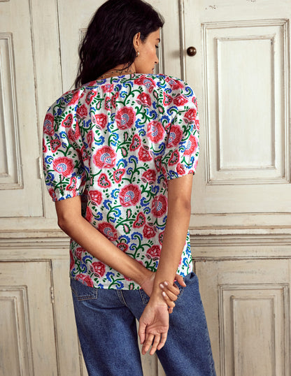 Brooke Linen Top-Ivory, Garden Vine