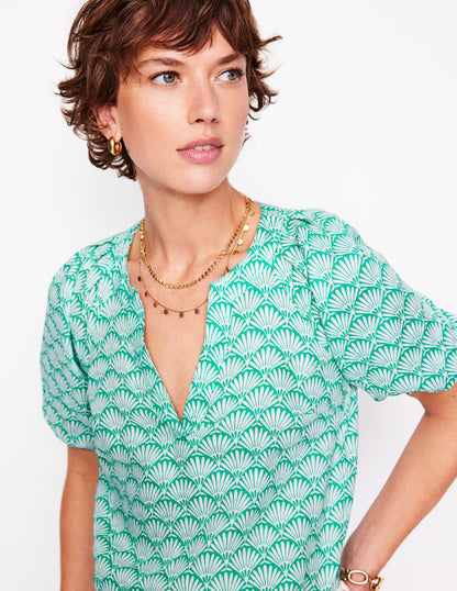 Brooke Linen Top-Aquamarine, Deco Palm-3