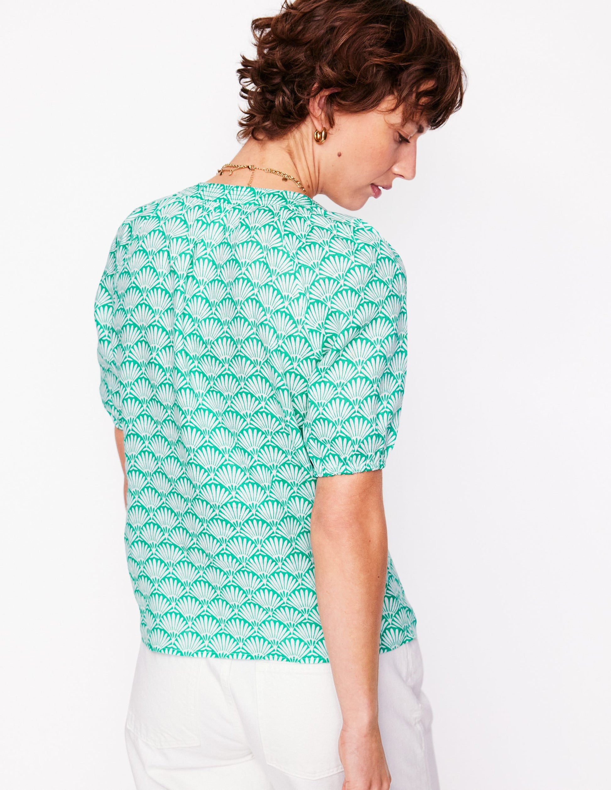 Brooke Linen Top-Aquamarine, Deco Palm-4