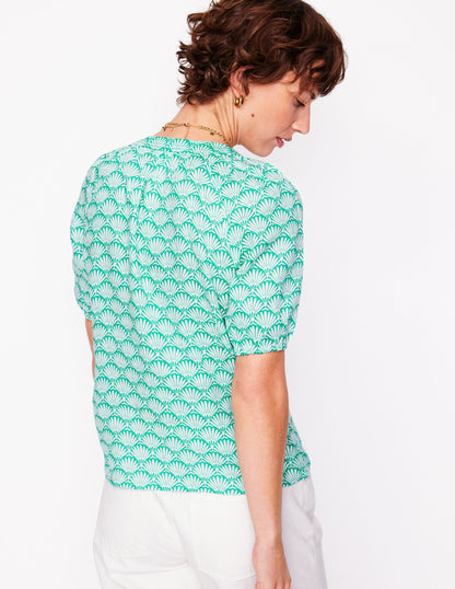 Brooke Linen Top-Aquamarine, Deco Palm-4