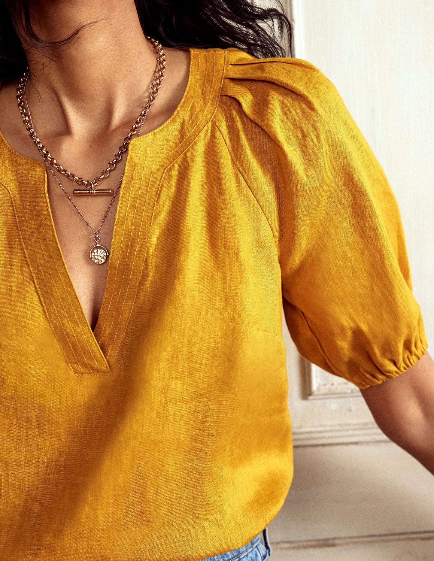 Brooke Linen Top-Golden Rye