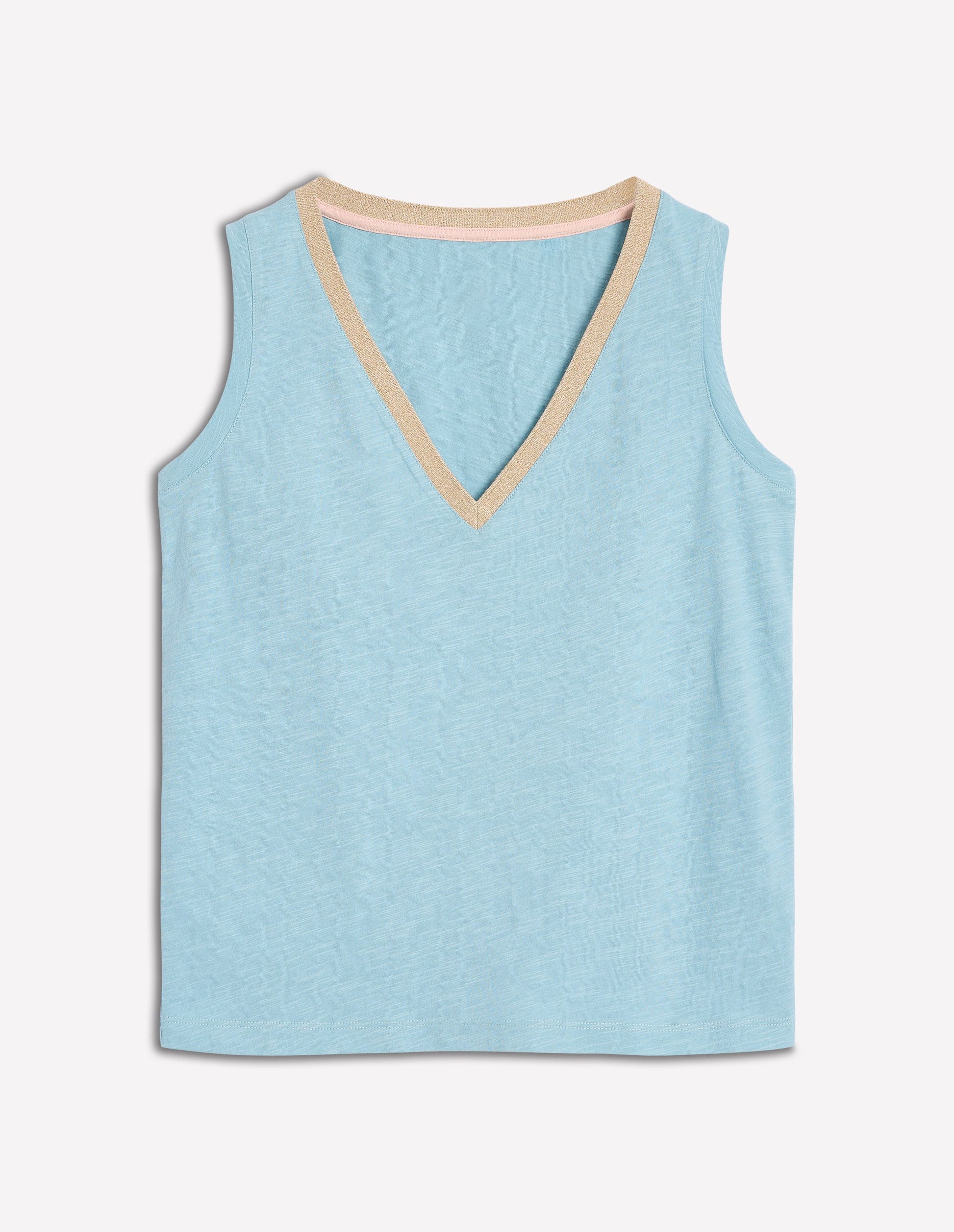 Metallic Trim V Neck Vest-Soft Blue-5