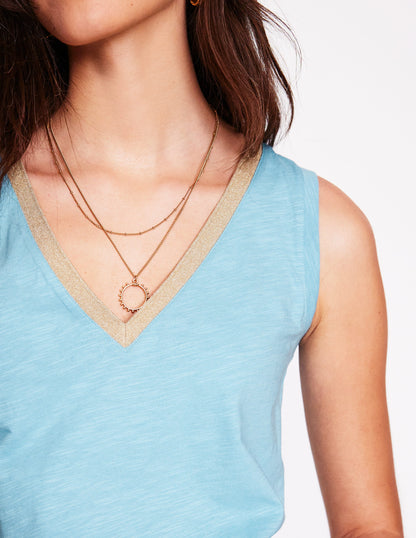 Metallic Trim V Neck Vest-Soft Blue-2
