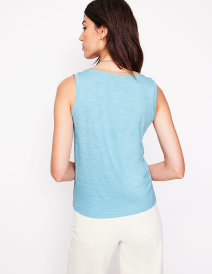 Metallic Trim V Neck Vest-Soft Blue-3