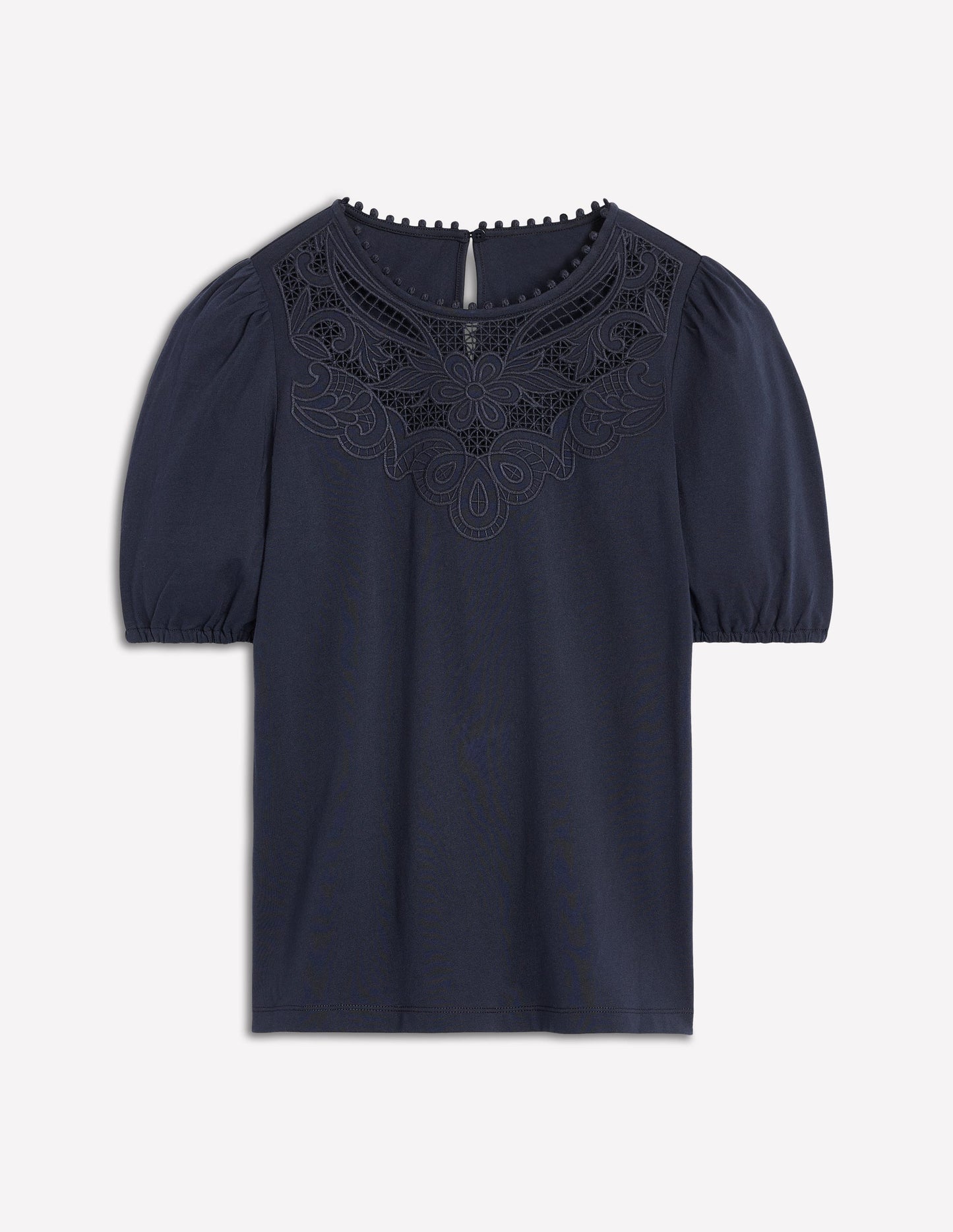 Cutwork Puff Sleeve T-Shirt-Navy