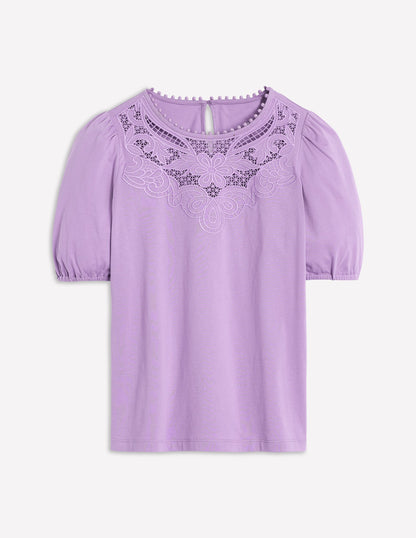Cutwork Puff Sleeve T-Shirt-Aster Purple-6