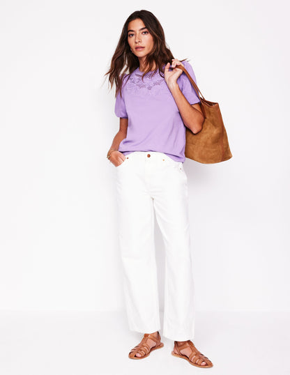 Cutwork Puff Sleeve T-Shirt-Aster Purple-5