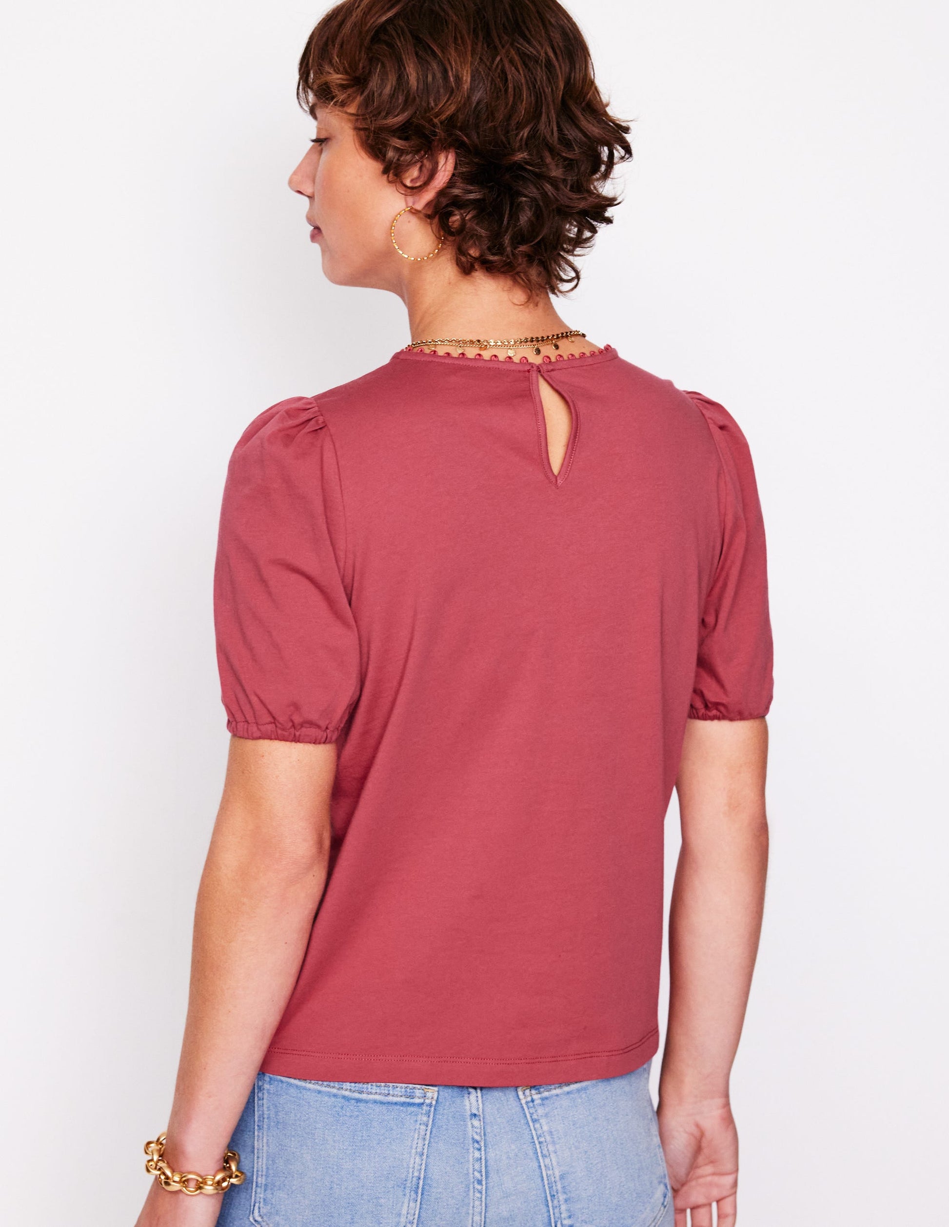 Cutwork Puff Sleeve T-Shirt-Teracotta-3