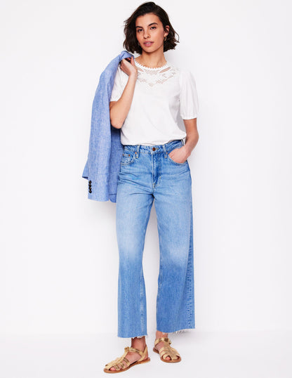 Cutwork Puff Sleeve T-Shirt-White-5