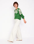 Puff Sleeve Cutwork Sweatshirt-Paradise Green