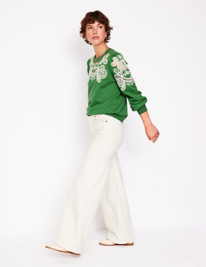 Puff Sleeve Cutwork Sweatshirt-Paradise Green-1