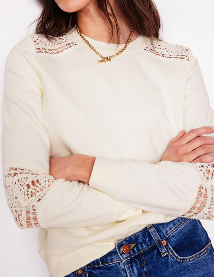 Crochet Trim Sweatshirt-Ivory