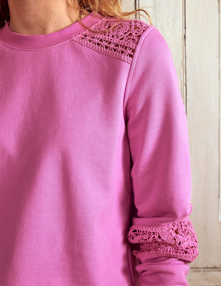 Crochet Trim Sweatshirt-Purple
