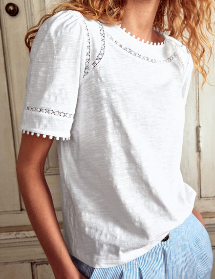 Mila Lace Trim Top-White