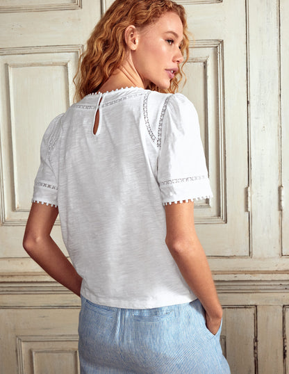 Mila Lace Trim Top-White