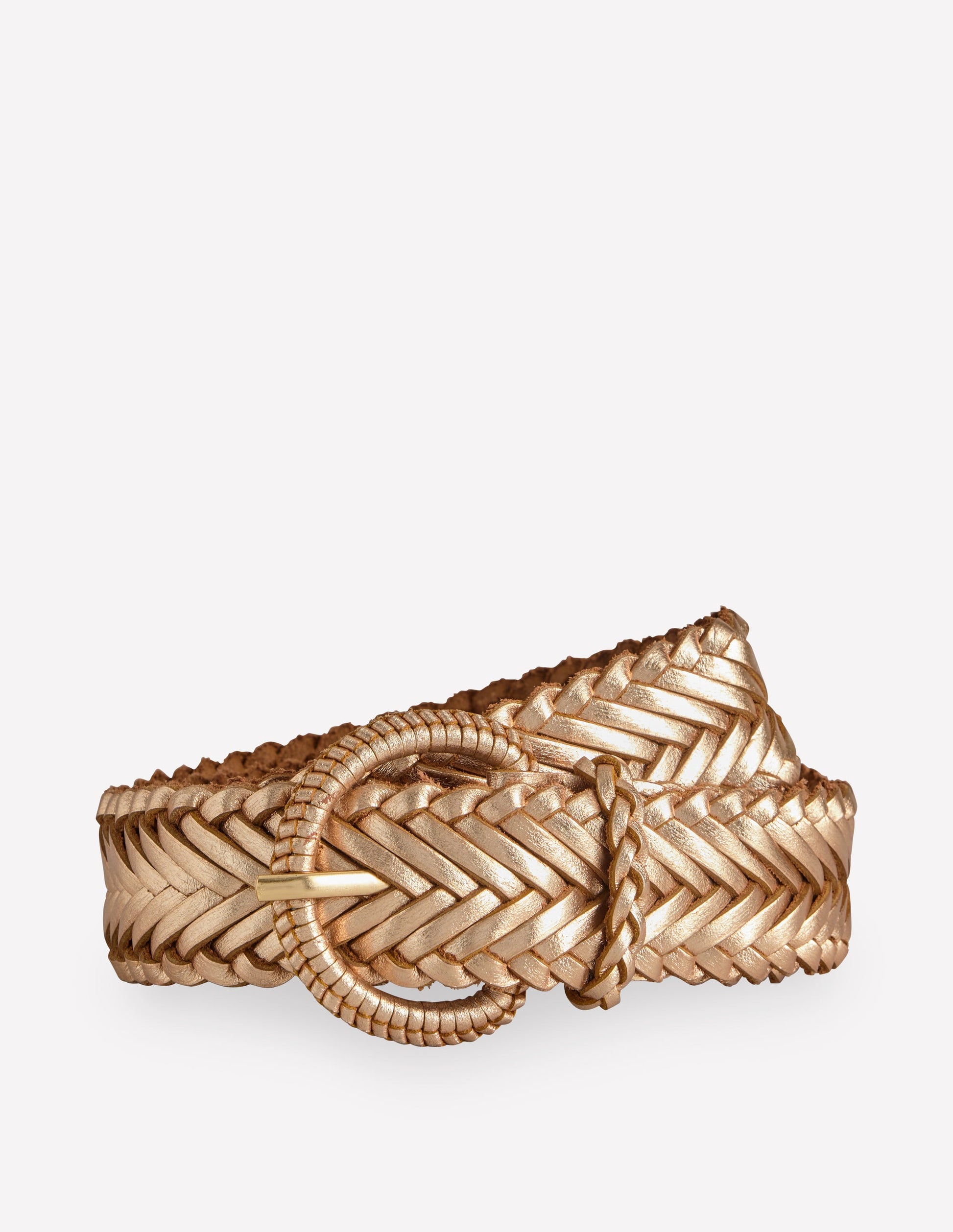 Woven Leather Belt-Gold-1